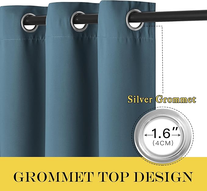 NICETOWN Smoky Blue Blackout Curtains for Bedroom 72 Inches Long, Thermal Insulated Room Darkening Grommet Window Curtains for Living Room Nursery, 66 inch x 72 inche, 1 Panel