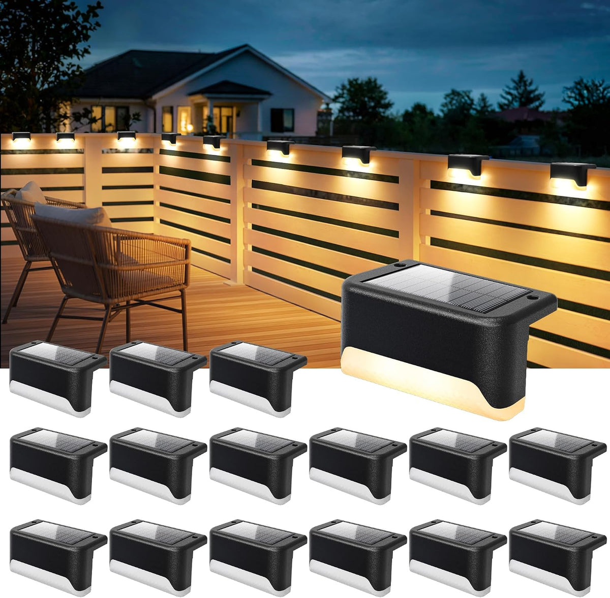 solpex solar deck lights outdoor,fence lights waterproof,16 pack, main product view