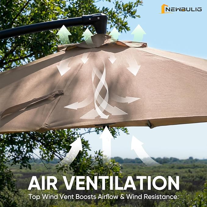 NEWBULIG 10FT Patio Umbrella, Offset Cantilever Outdoor Patio Table Umbrella, UV Protection, Fade Resistant Fabric, Easy Tilt Adjustment for Pool, Deck, Garden, Backyard