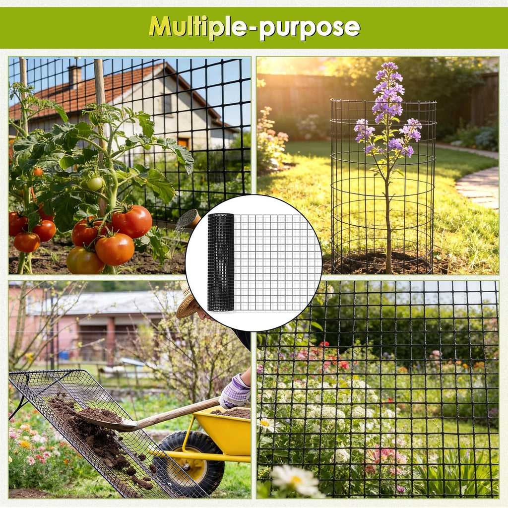 Black Hardware Cloth 2 x 3inch, 24in x 50ft 16 Gauge, PVC Coated Galvanized Steel Chicken Wire Fence Roll Garden Plant Welded Metal Wire Fencing Roll, Rabbit Cages Snake Fence,Black