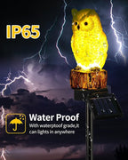 iStatue 2PC Solar Owl Garden Stake Lights, Handcrafted Resin Owl Outdoor Decor with Soft Warm Light, Solar Powered Lawn & Pathway Accent Gardening Gift (2-Pack, Owl)