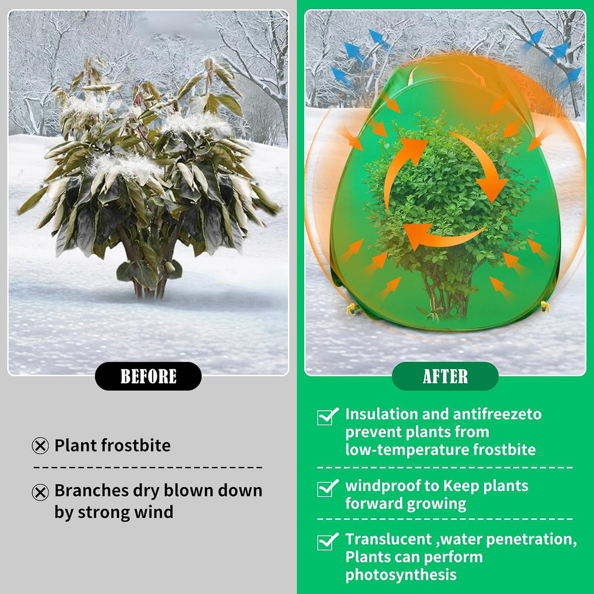 pop up winter plant covers, 22x22x23" freeze protection, package contents