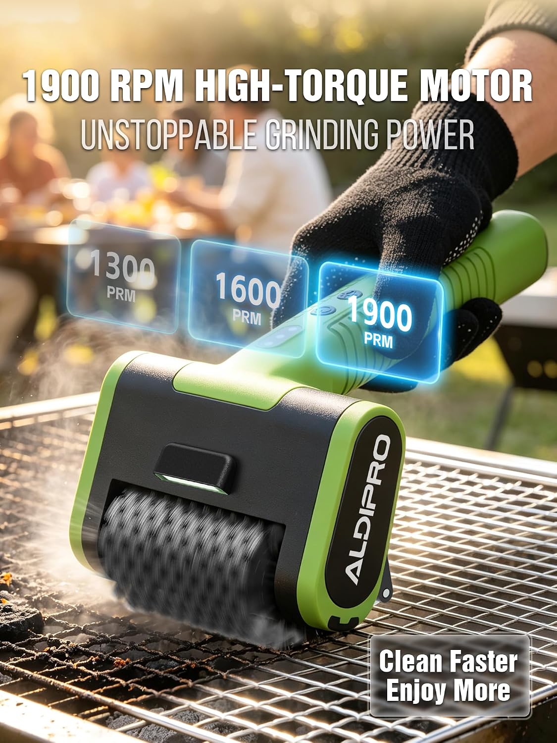 2-in-1 Electric Grill Brush & Ice Scraper with 1900 RPM Heavy Duty Motor | Electric Grill Cleaner with 3 Quick Release Heads, Long Handle, Splash Guard, 3H Runtime & Storage Case for All Grill Types