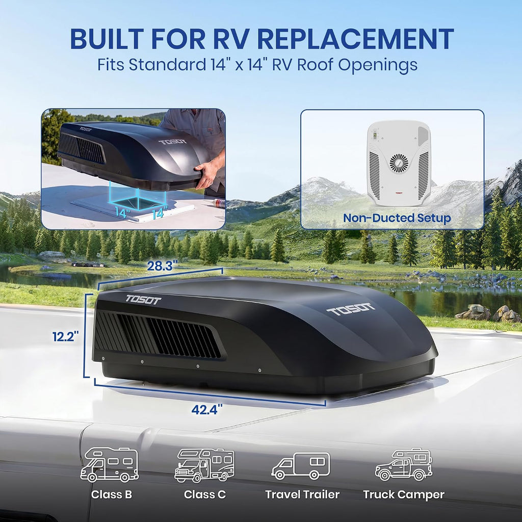 tosot 16000 btu go cool rv air conditioner on a desk or shelf