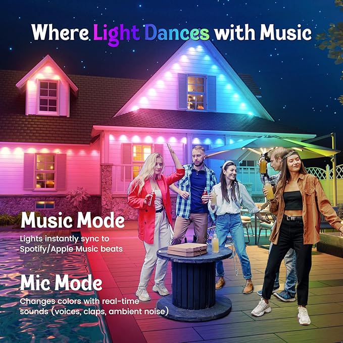 Fitop Permanent Outdoor Lights, 150FT RGB Waterproof LED Lights for House, Smart Outdoor Strip Light with Extendable Design, App/Remote Control, 16 Million Colors, IP67 Rated