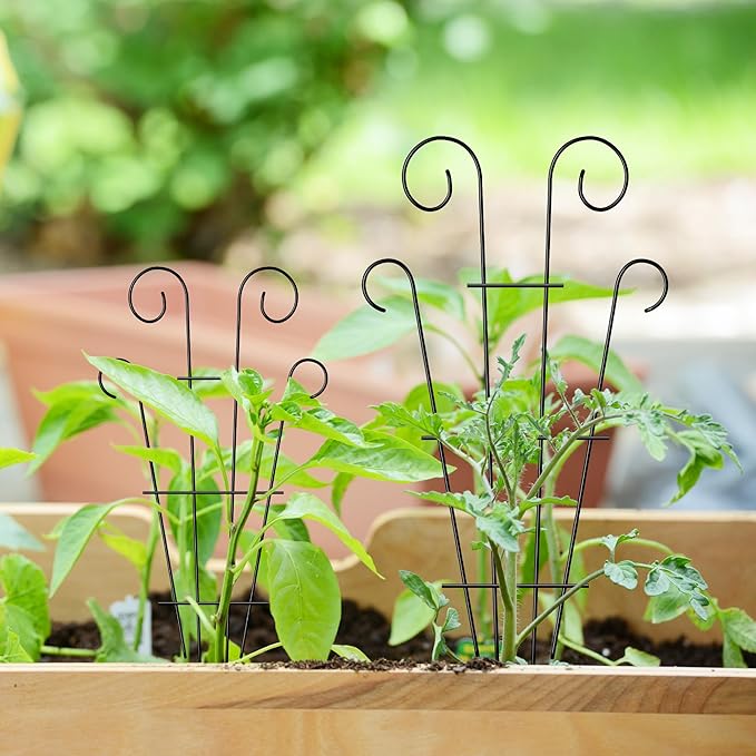 4 Pack 23'' Indoor Plant Trellis for Potted Plants Climbing, Outdoor Metal Garden Trellis Houseplants Flowers Vine Ivy, Wave Shape, Black