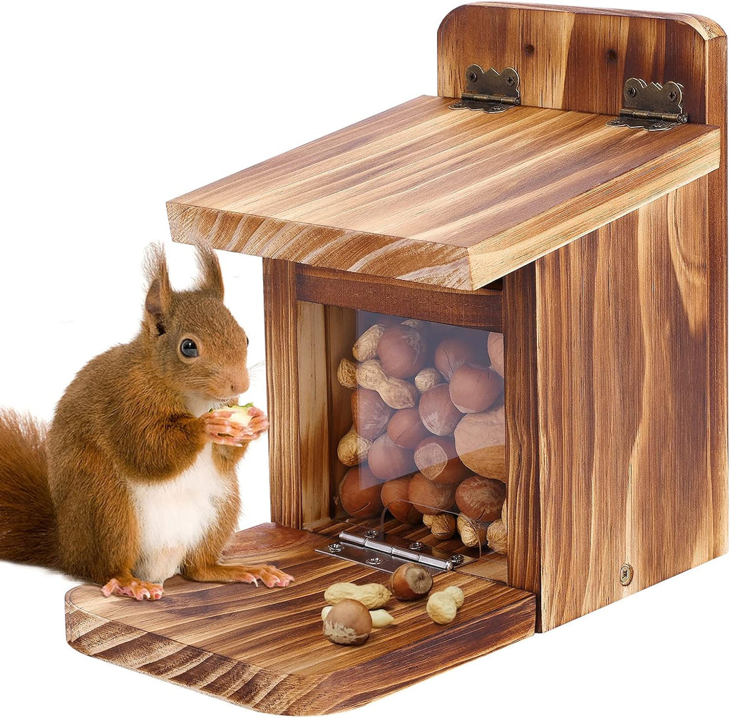 Wooden Squirrel Feeder Box, Sturdy Squirrel Feeding House with Thickness 1.5CM Wood, No Assembly Required, for Backyard Outside Garden (1 PCS)