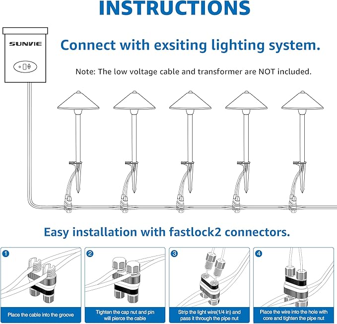 SUNVIE 8-Pack Low Voltage Landscape Pathway Lights 12-24V 3W LED Landscape Lighting 3000K Outdoor Pathway Lighting IP65 Waterproof Aluminum Wired Path Lights for Yard Garden Walkway, ETL Listed Cord