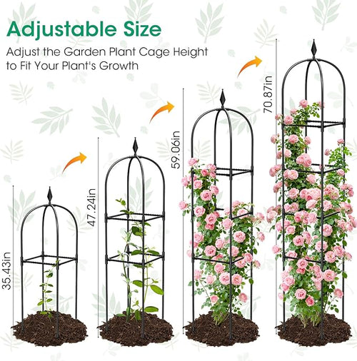 2 Pack Garden Obelisk Trellis for Climbing Plants, 71" Metal Rustproof Plant Support Rose Trellis, Tower Potted Cages for Flowers Fruits Vegetable Vines Indoor & Outdoor, Black(4 Tiers)