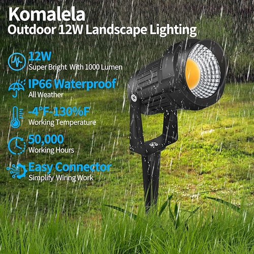 12W LED Landscape Lights Low Voltage, 3000K Warm White 12V AC/DC Waterproof Outdoor Spotlights, IP65 Garden Pathway Lights with 12 Spike Stands for Tree Garden Yard Pathway (12 Pack)