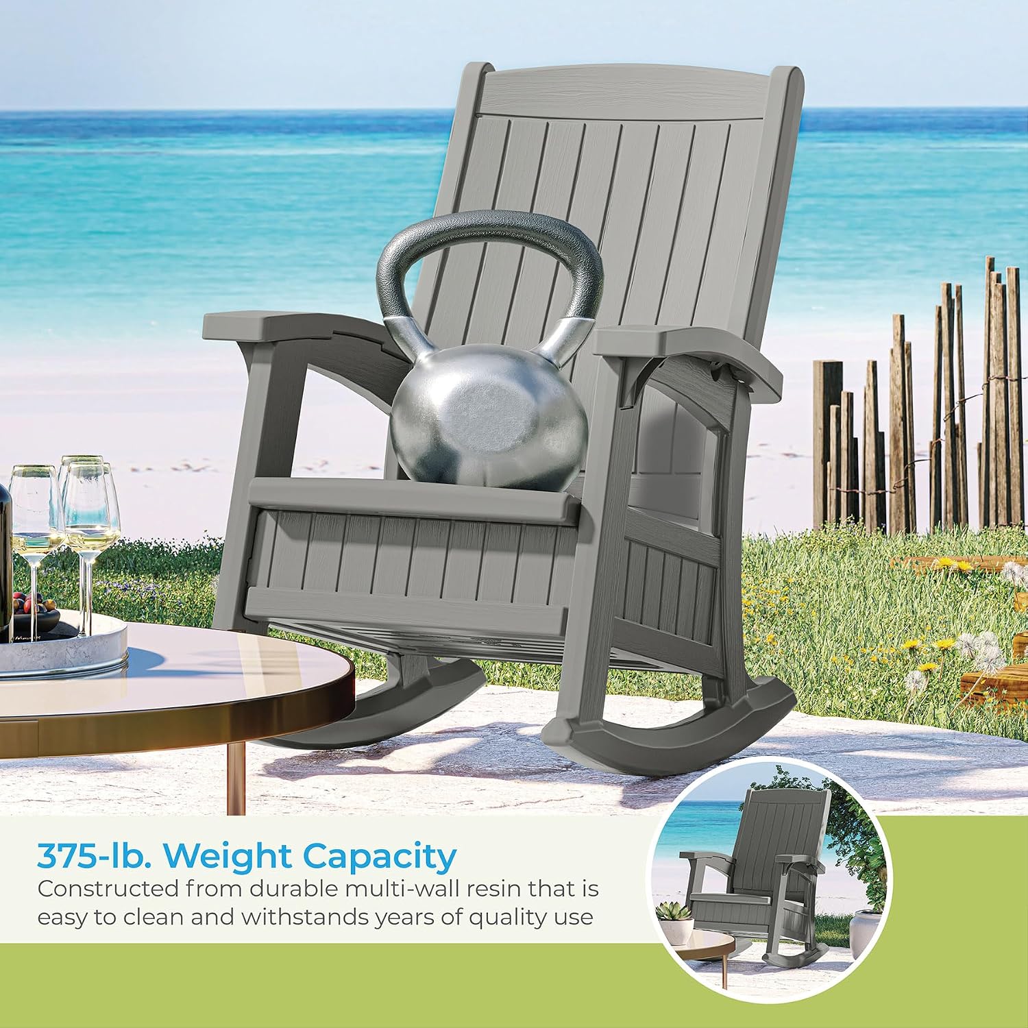 Suncast Outdoor Patio Rocking Chair, Under Seat Storage, Dove Gray