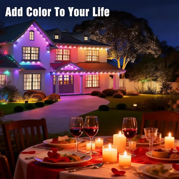 JOH Permanent Outdoor Lights, 100FT Permanent Outdoor Lights for House with RGB+IC Smart LED, App & Remote Control, DIY, IP67 Waterproof, for Super Bowl, V-Day, Thanksgiving, Daily & Holiday Party