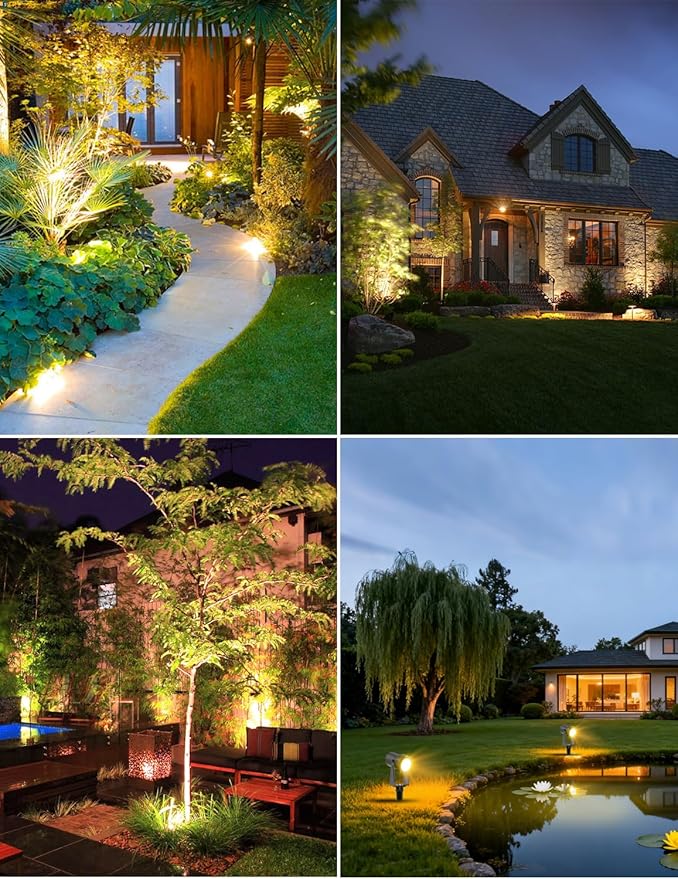 ZYAN Solar Landscape Spotlights, Separate Monocrystalline Panels & USB-C Powered 5400mAh Auto On Off Dusk to Dawn, Outdoor IP65 Waterproof, Warm White for Yard Path Patio (100 Lumens × 4 Pack)