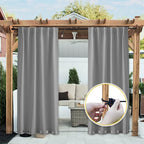 NICETOWN 2 Panels Weighted Blackout Curtains with Grommet & Back Tab on top and Bottom for Patio Waterproof, Windproof Privacy Outdoor Dividers for Cabana with Fixed Rope, W52 x L95, Silver Grey