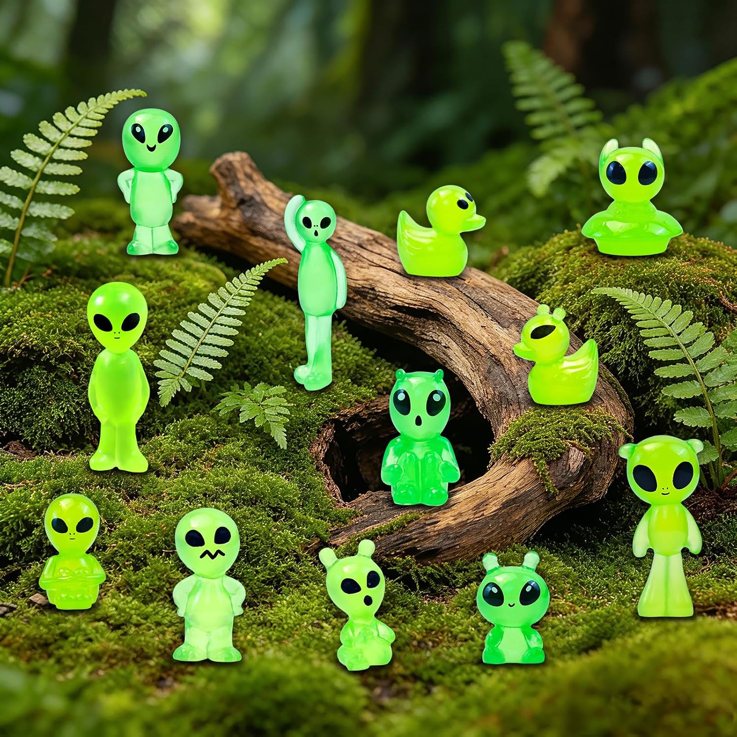 44 Pcs Luminous Mini Resin Alien Figures Miniature Figurines | Alien Statues Glow in the Dark for Outer Space Party Micro Landscape Decor