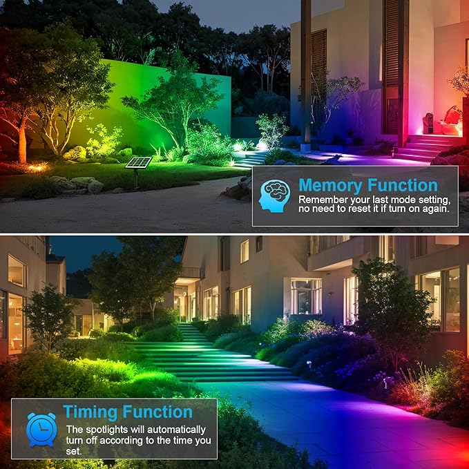 MEIHUA Solar Spot Lights Outdoor Color Changing, 4 in 1 Landscape Lighting RGB Spotlights with Remote Control, IP66 Waterproof Solar Lights Outdoor Garden for Pathway Yard Pool Tree