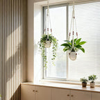 35 Inch Macrame Plant Hanger, Large for up to 15 Inch Pot Extra Long Hanging Planter Holder Basket with Wood Beads for Indoor Outdoor Home Decor (Ivory, 1-Pack)