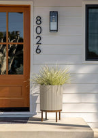 Veradek Demi Series Round Planter w/Stand for Porch/Patio | Durable Plastic-Stone Composite & Wooden Stand | Modern Décor for Tall Plants, Flowers