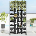 Casaphoria 72" H x 35" W Metal Privacy Screen, Outdoor Freestanding Decorative Divider for Patio, Deck, Balcony, and Garden with Stable Base, Black-Helen