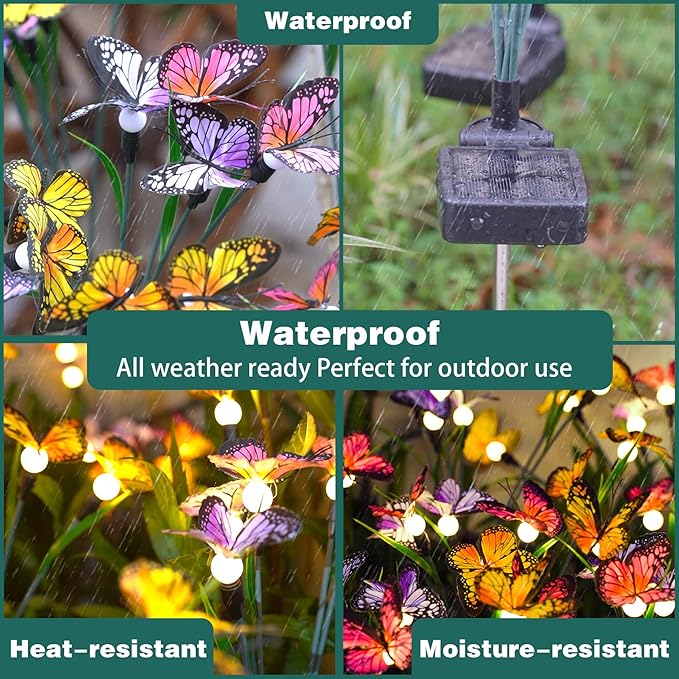 TONULAX Solar Garden Lights - Swaying Butterfly Light, Swaying in The Wind, Solar Outdoor Lights, Yard Patio Pathway Decoration, High Flexibility Iron Wire & Realistic Butterflies(10 Pack)