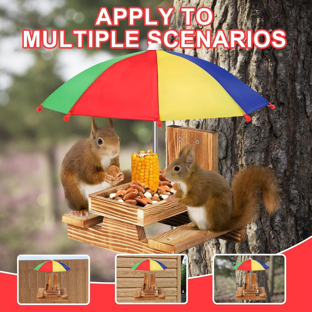 Gnodary Squirrel Feeder with Umbrella, Squirrel Feeders for Outside, Squirrel Picnic Table Feeder - Chipmunk Feeder Hold Corn, Corn Cob, Peanuts Style2 (Multiple Color)