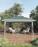 Canopy Tent 13x13 ft, Pop Up Gazebo One-Push Setup with 4 SandBags for Backyard Parties and BBQs, Mosquito Netting & Height Adjustable - Green
