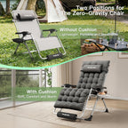 Oversized Zero Gravity Chair Folding Patio Reclining Padded Lounge Chairs | w/Removable Cushion & Headrest & Upgraded Lock & Footrest & Cup Holder Foldable Recliner for Indoor Outdoor,500LBS Capacity