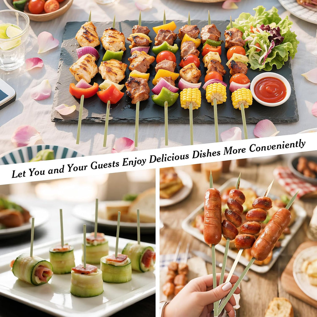 200 Pcs 12inch Natural Green Flat Wide bamboo kabob skewers for grilling Fruit Sticks Kebabs appetizers Barbecue Kababs Party mini wooden bbq skewers