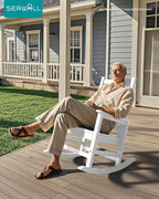SERWALL Outdoor Rocking Chair, HDPE Rocking Chair for Adults, All Weather Porch Oversized Rockers for Lawn Garden, White