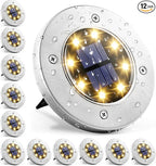 GIGALUMI Solar Ground Lights - No-Drill Fence Lighting Solution, Waterproof Perimeter Lights Compatible with Wood, Metal & Concrete Fences (12 Pack Warm White)