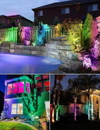 SUNVIE Christmas 12W RGB Color Changing Landscape Lights Low Voltage LED Landscape Lighting Remote Control Spotlight Waterproof Garden Pathway Christmas Decoration Outdoor, 8 Pack with Connector