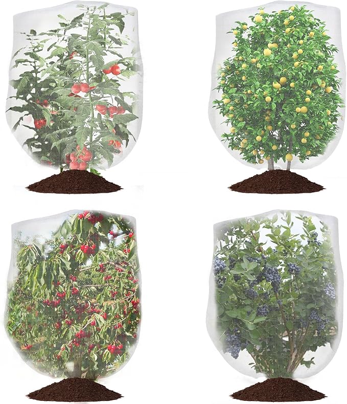 Bird Netting for Garden Protection, CANAGROW 4 Pack Garden Plant Mesh Netting Covers Bags with Drawstring, Insect Bird Barrier Bug Netting for Fruit Blueberry Bushes Vegetable Flower (3.3x2.6FT)