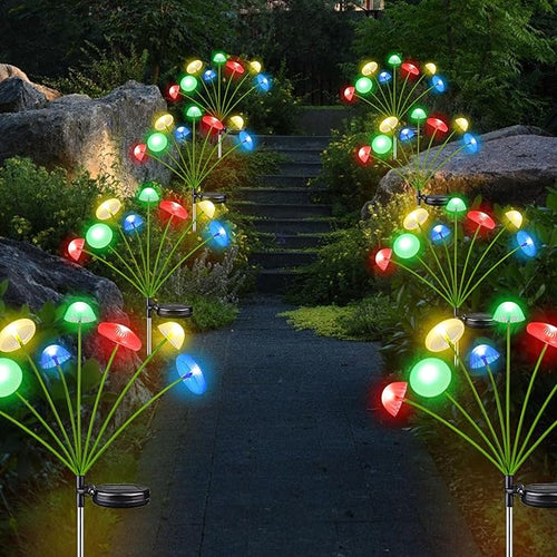 4PK 32LED Solar Garden Lights Outdoor, Mushroom Solar Lights Outdoor, IP65 Waterproof Firefly Light Outside Decor for Patio Pathway, Sway by Wind for Pathway Garden Mushroom Decorations, Multicolor