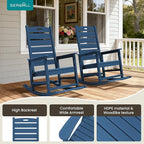 SERWALL Outdoor Rocking Chair Set of 4, Oversized HDPE Patio Rocking Chair with Footrest for Adults, All Weather Porch Rocker for Deck Patio Balcony, Navy