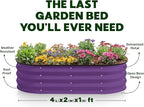 Plant & Plot Galvanized Raised Garden Beds Outdoor // 4×2×1 ft Planter Raised Beds for Gardening, Vegetables, Flowers (Purple) // Large Metal Garden Box