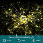 JJGoo Solar Firework Lights, 4 Pack 120 LEDs 2 Lighting Modes Solar Garden Lights Outdoor Waterproof for Yard Patio Walkway Pathway Party Wedding Christmas Decorative - Warm White