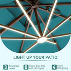 10 X 13 FT Cantilever Outdoor Patio Umbrella with Base Included Large Heavy Duty 360° Rotation Double Top Offset Rectangular Umbrellas with Led Lights for Backyard Outside Deck, Turquoise