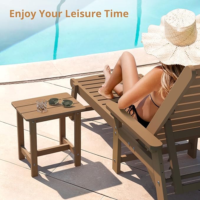 LUE BONA Outdoor Side Table Set of 2, HDPS Small Outdoor Table, Adirondack Side Table, Outside End Table for Patio, Porch, Deck, Pool, Weather Resistant/Easy Maintenance/Indoor or Outside Use, Brown