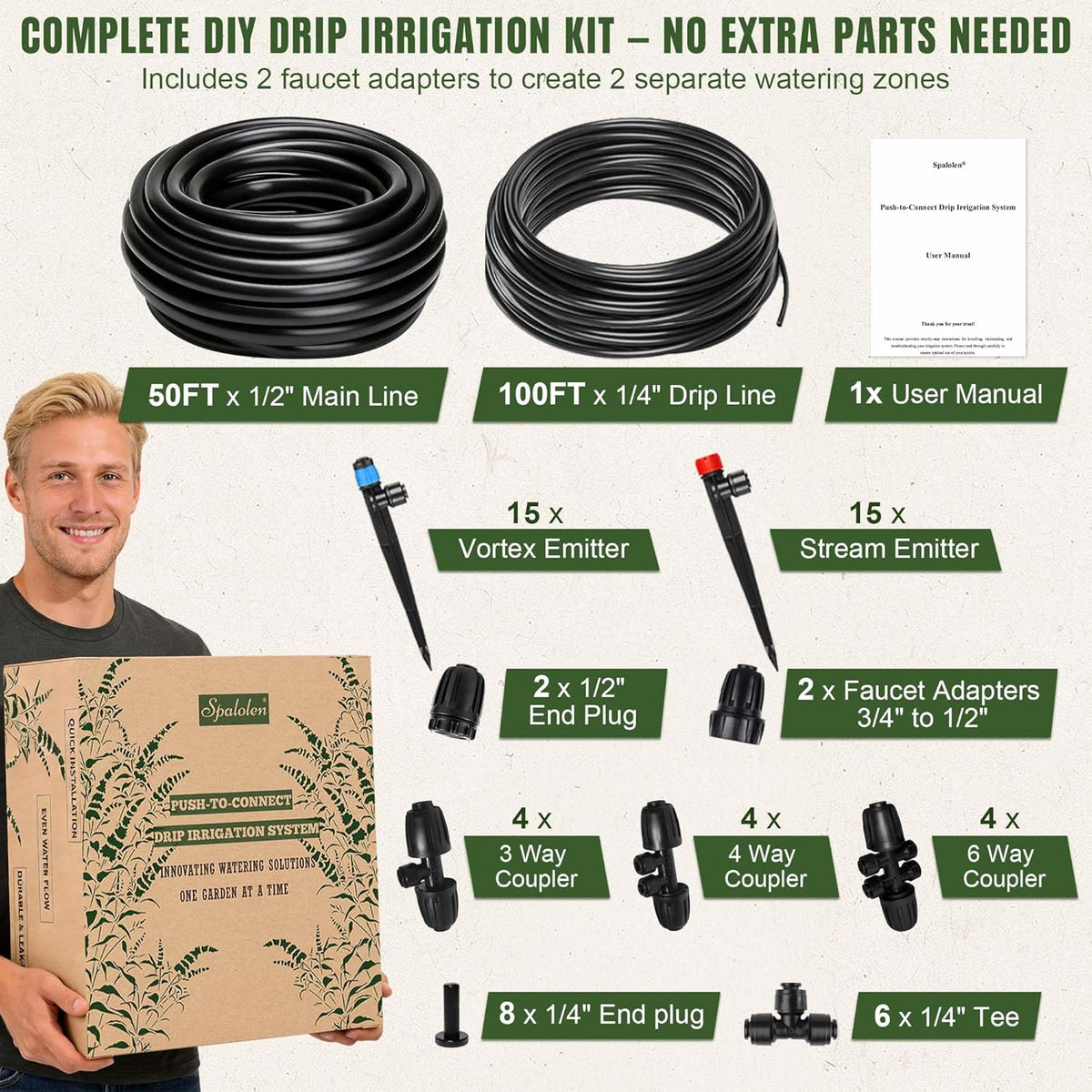 push-to-connect drip irrigation system kit, complete premium garden on a desk or shelf