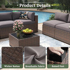 Aoxun 12 Piece Patio Furniture Set with 44” Fire Pit Table Wicker Rattan Outdoor Sectional Sofa Set with Coffee Table and Thickened Cushions, Grey (Waterproof Cover Included)