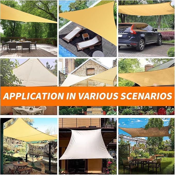 20' x 20' Sand Rectangle Sun Shade Sail Outdoor Canopy Awning UPF50+, 95% UV Blockage, Sunshade with High-Strength Steel Cable Edges for Outdoor Patio Garden Backyard