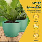 Mint Plant Pots with Drainage Holes & Saucers 3 Pack, Indoor & Outdoor Stackable Space-Saving Planters for Houseplants & Flowers, (7", 6.7", and 6" Inches), Durable & Weatherproof Materials