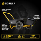 gorilla carts poly dump cart, 2-wheel garden wagon shown in use