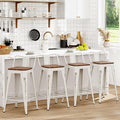 WENTMENT Bar Stools Set of 4 Counter Height Bar Stools Metal Barstools with Removable Back 30" Kitchen Bar Stools with Wooden Seat, Distressed White