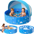 Kiddie Pool with Canopy, 48" Foldable Kids Baby Pool for Toddlers, Portable Small Swimming Pool Hard Plastic with Shade & Carry Bag for Beach Backyard Water Play