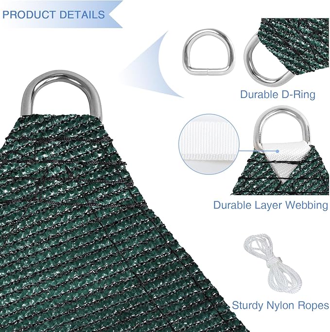 E&K Sunrise 5' x 5' x 5' Sun Shade Sail Triangle Canopy Shade Cover UV Block for Patio Backyard Garden Outdoor (Green)