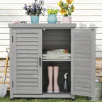 Outdoor Potting Bench with Storage Cabinet and Metal Top, Wood Workstation for Outdoor Patio, Garden (Light Grey, 31x17x36‘’)