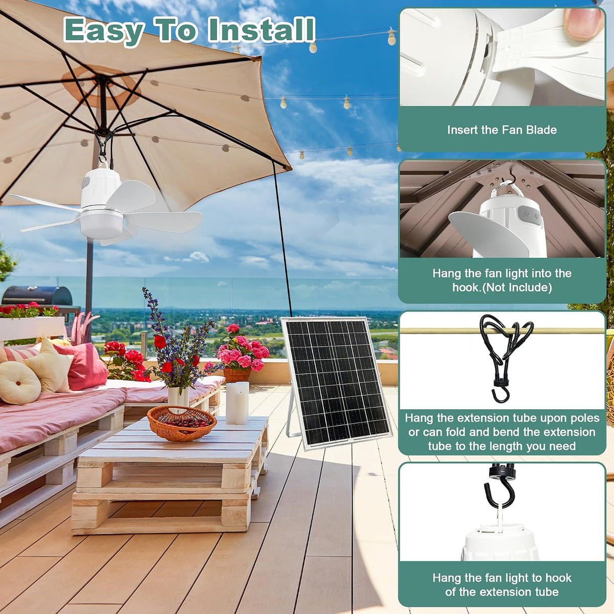 gliztech solar ceiling fan light,portable gazebo fan with, package contents