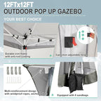 COBIZI 12x12 FT Pop up Gazebo on Clearance Outdoor pop up Canopy Tent,carpas para Patio, Shelter Tents with Sandbags & Portable Carry Bag, Patio Gazebos for Camping, Garden & Lawn, Darkgrey(Upgraded)