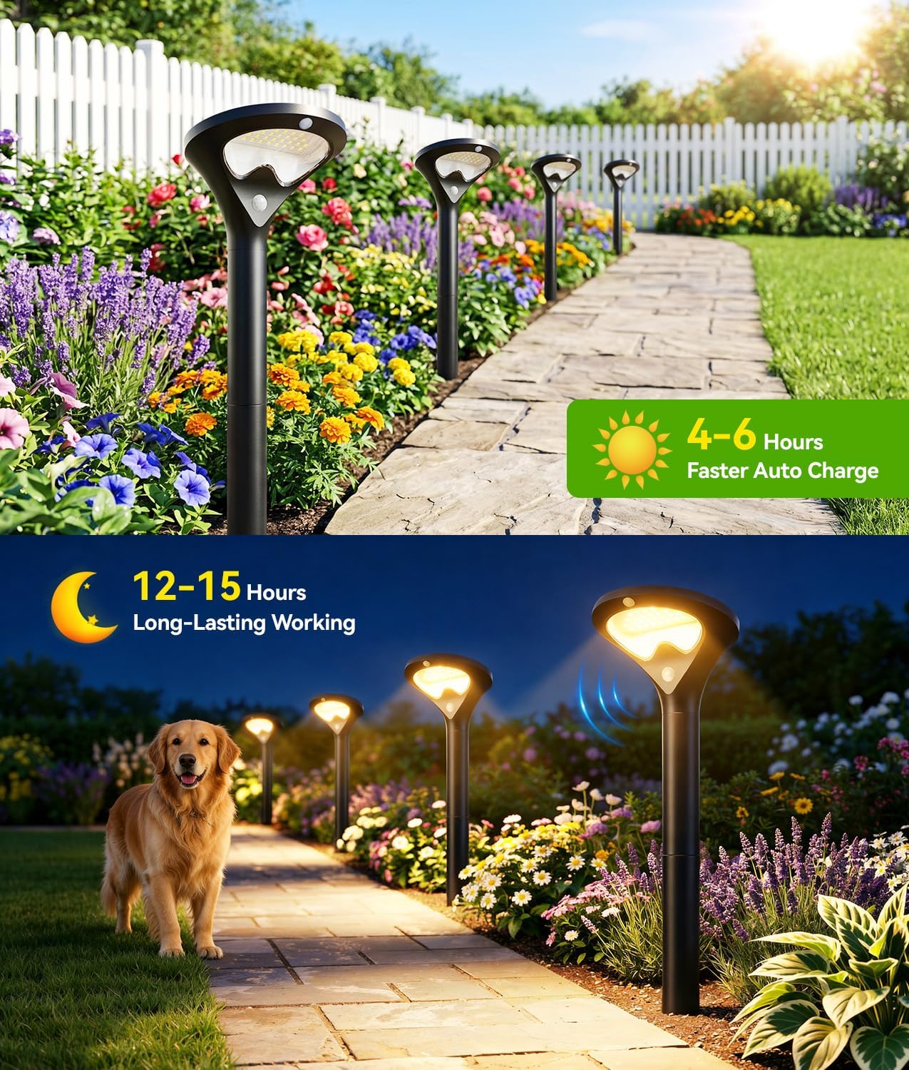 Solar Pathway Lights Outdoor with Motion Sensor, 6 Pack Security Solar Garden Lights, 400LM Bright LEDs, Larger Glass Panel, 3 Modes Waterproof Path Lights for Yard Patio Walkway Driveway